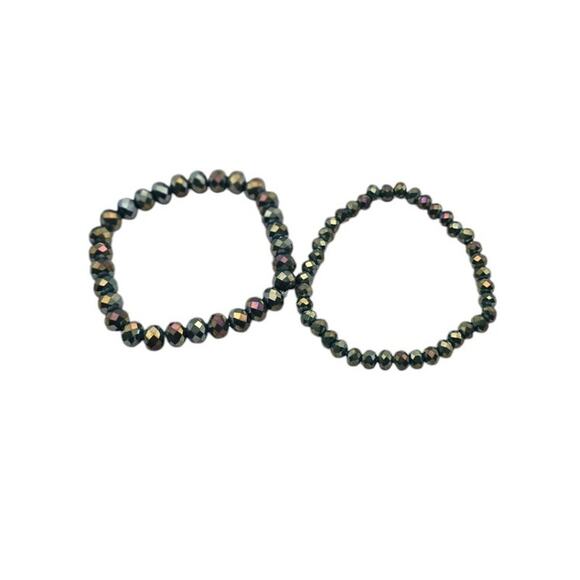 Iridescent Metallic Teal & Gold Fauceted Beads, Stackable Stretch Bracelets - Picture 6 of 7